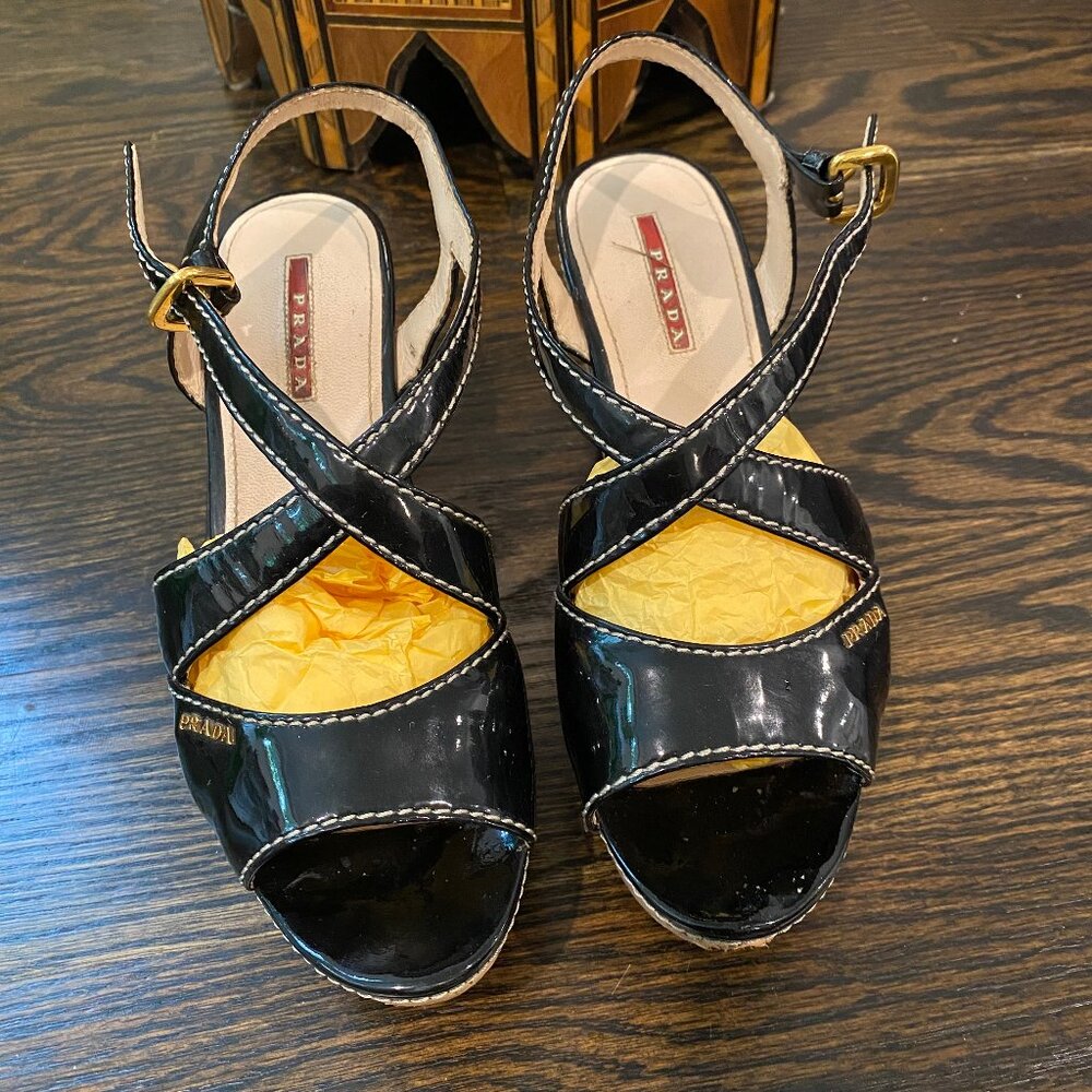 Prada Wedge Sandals Size 8 - Like New - Picture 3 of 8